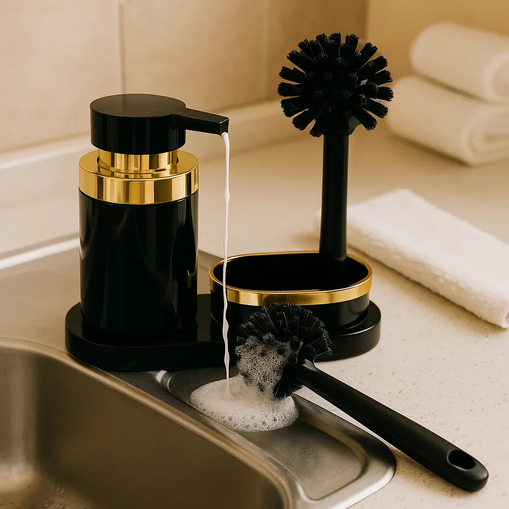 Soap Dispenser with Brush & Holder – Elegant Kitchen & Bathroom Set - Clarify.pk