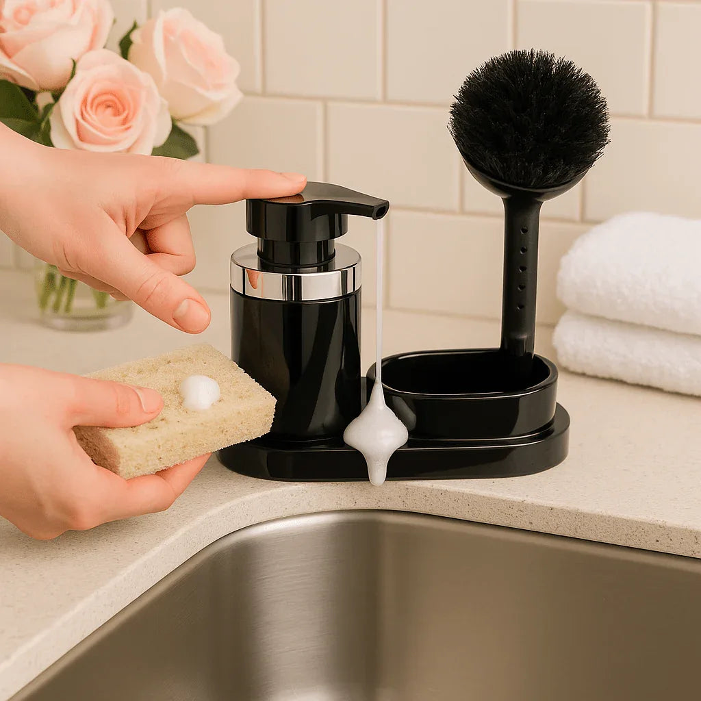 Soap Dispenser with Brush & Holder – Elegant Kitchen & Bathroom Set - Clarify.pk