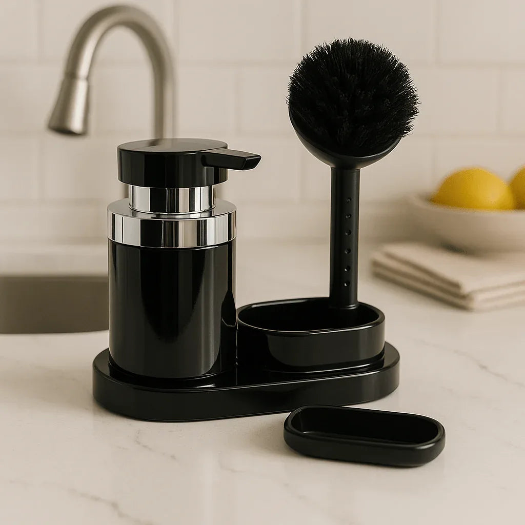 Soap Dispenser with Brush & Holder – Elegant Kitchen & Bathroom Set - Clarify.pk
