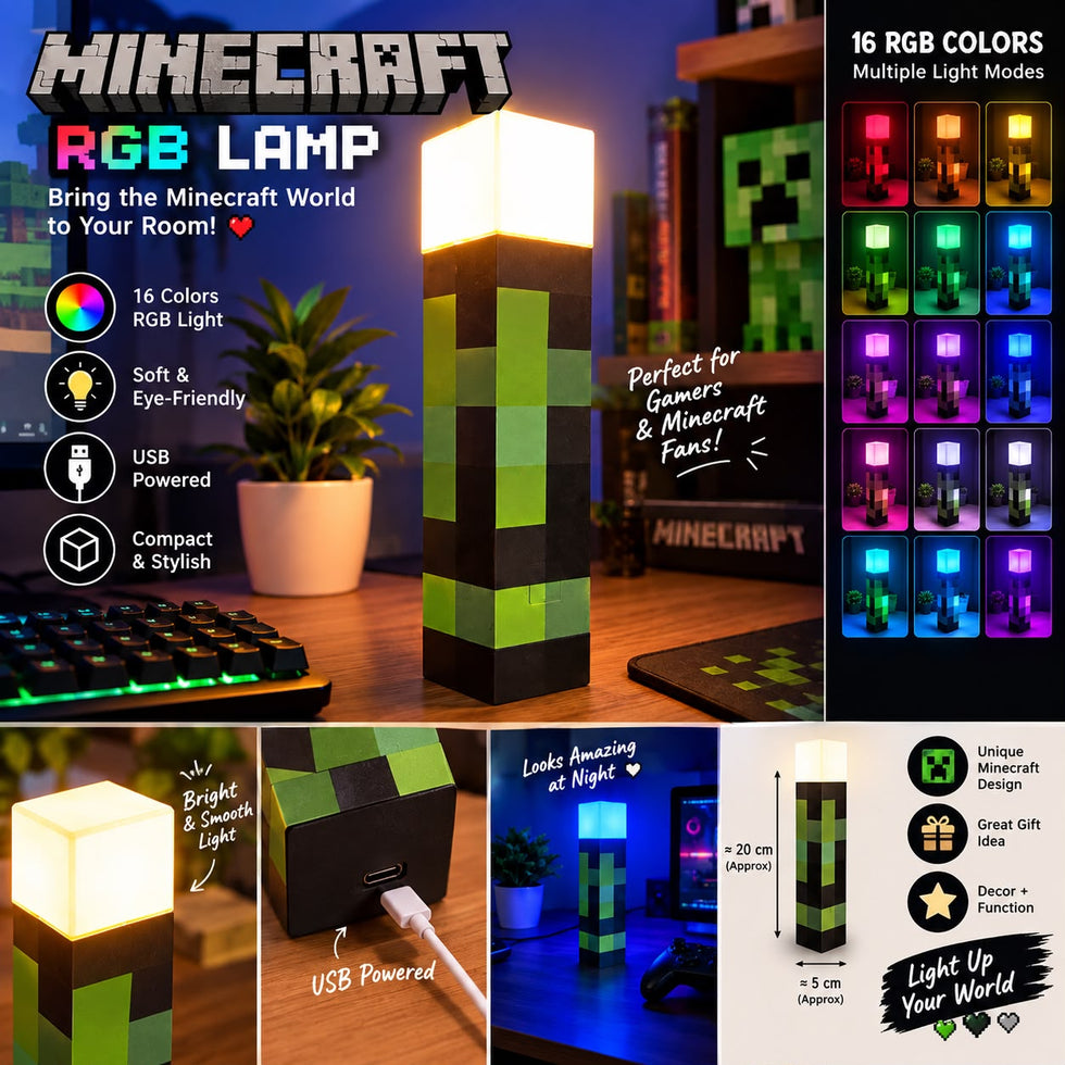 RGB Pixel Minecraft Torch Lamp with 16 Colours - USB Powered Gaming Light