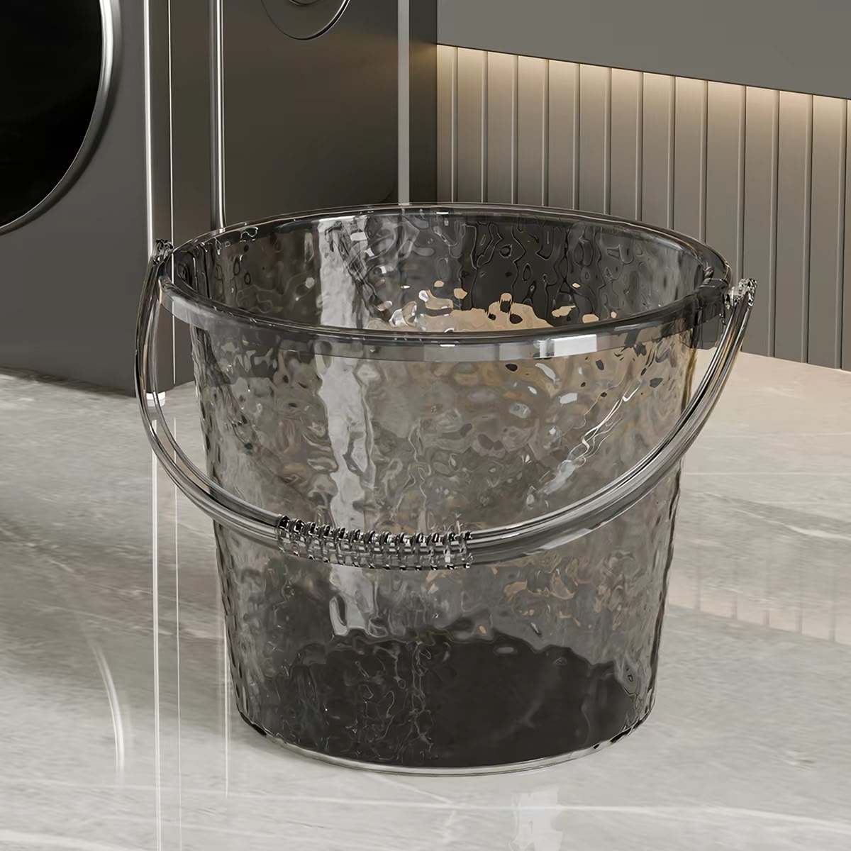 Acrylic Water Bucket with Handle - Textured Clear Design