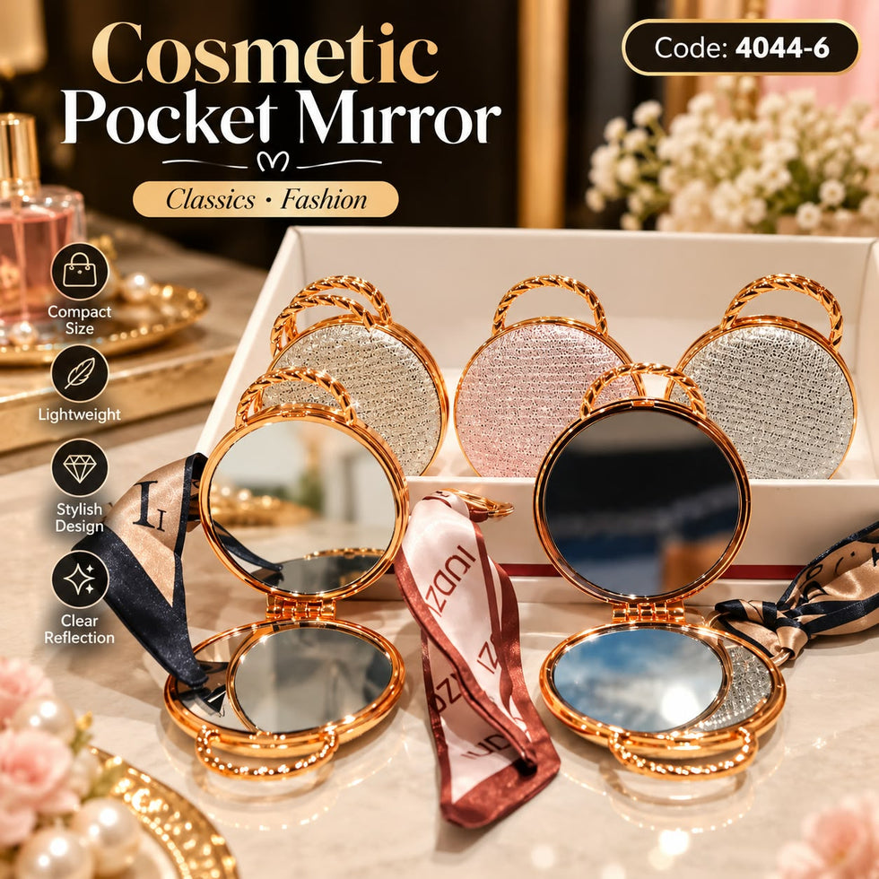 Glitter Cosmetic Pocket Mirror - Round with Twisted Handle and Scarf (each)
