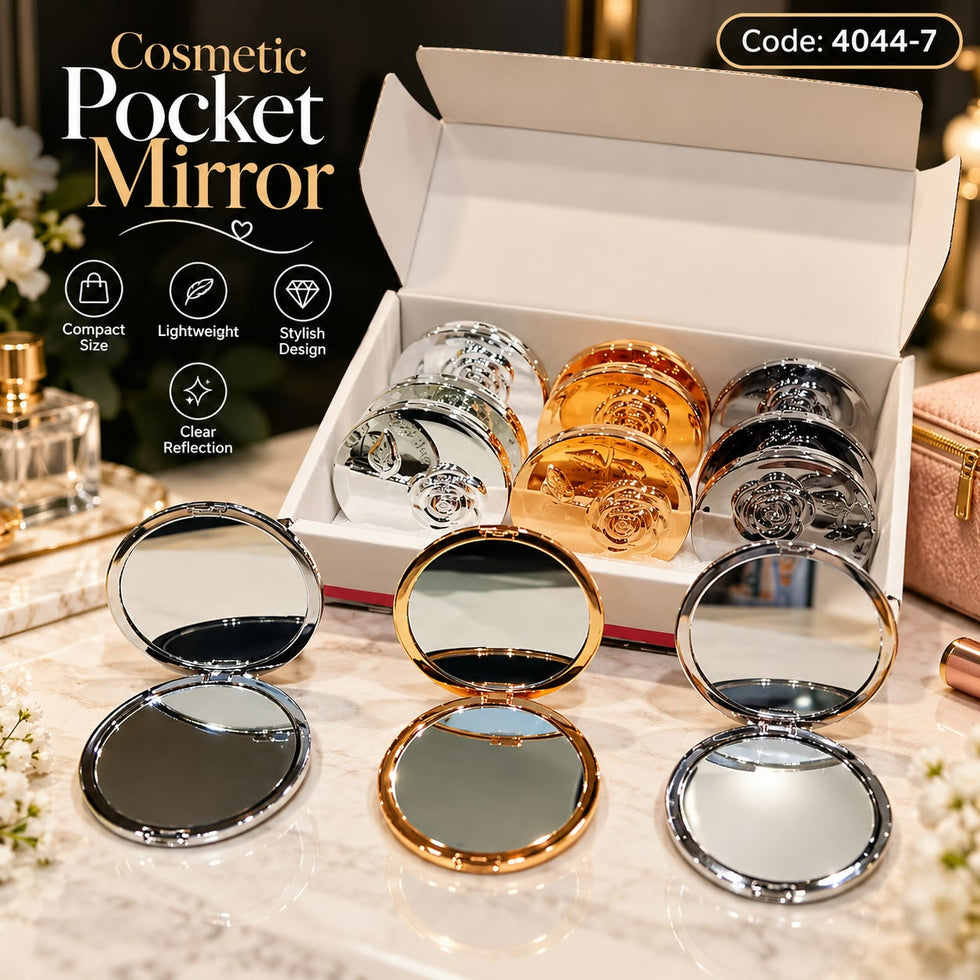 Embossed Rose Cosmetic Pocket Mirror - Round Metallic Finish (each)