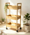 3 Tier Bamboo Trolley Storage Rack with Wheels and Handles