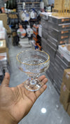 Hammered Glass Footed Ice Cream Bowl Set with Gold Rim - 6 Pcs