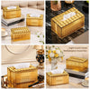 Luxury Gold Ribbed Tissue Box with Grid Pattern Lid