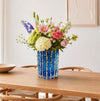 Luxury Blue Textured Glass Vase with Gold-Edged Ribs - Without Flowers