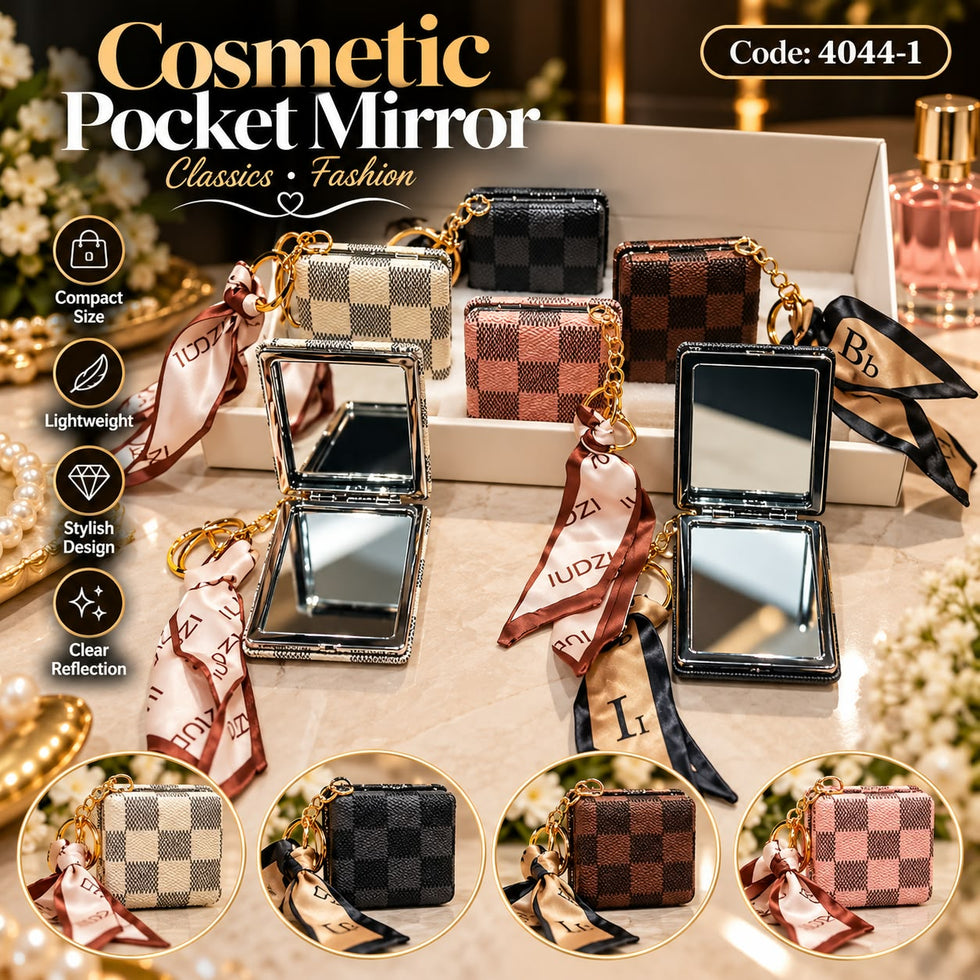 Checkered Cosmetic Pocket Mirror - Square with Scarf Keychain (each)