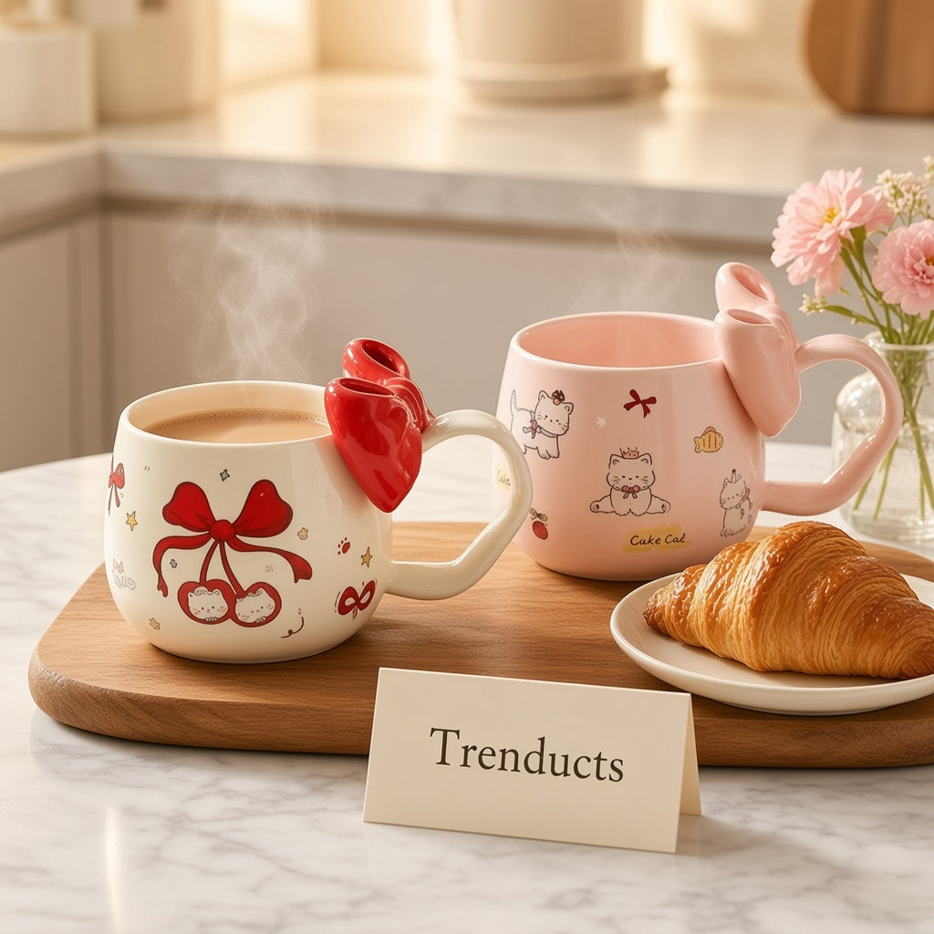 Disney Cartoon Cat Mug - Ceramic with 3D Bow Handle