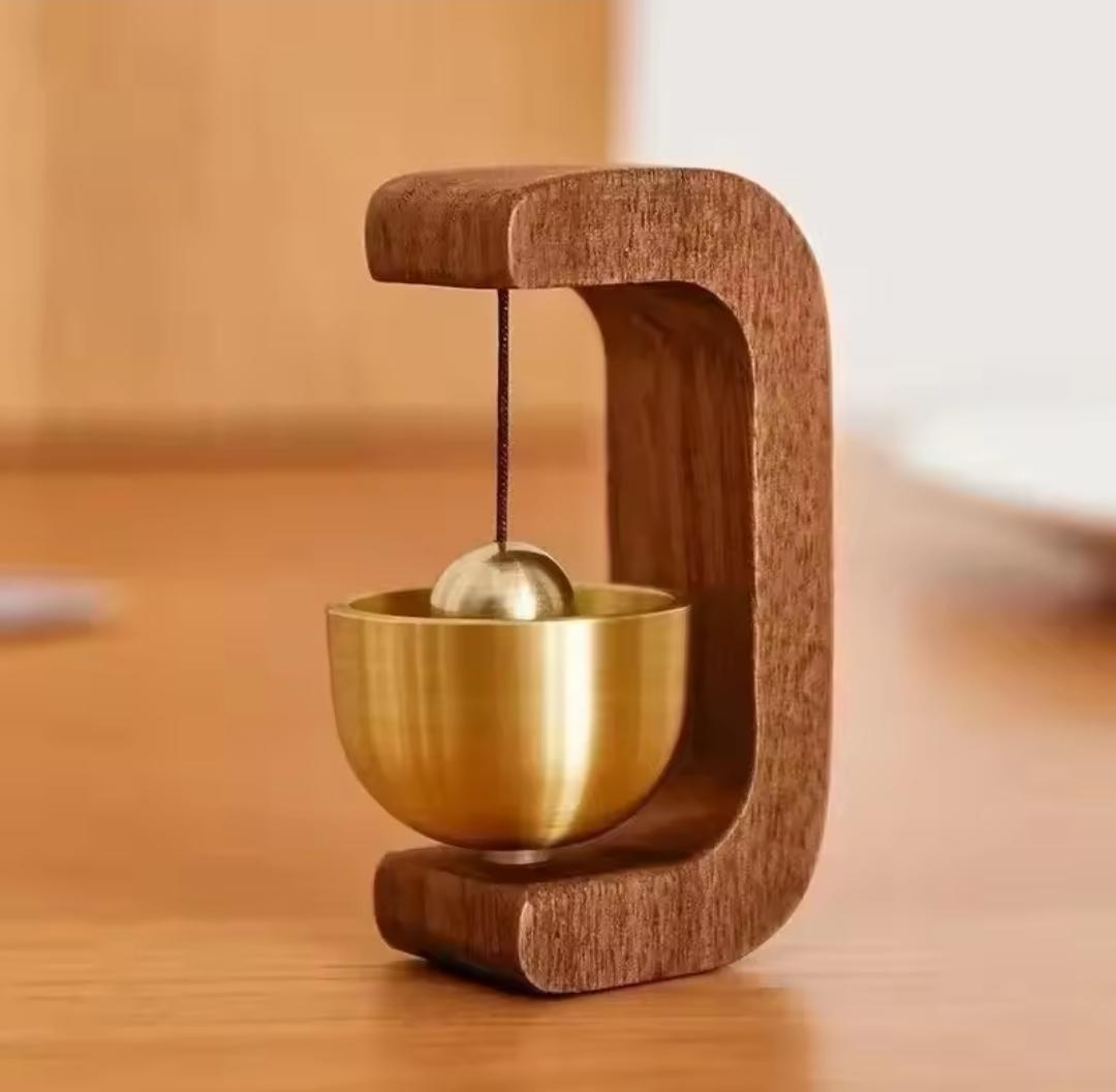 Wooden Door Chime Bell with Brass-Tone Bell for Entrance Door