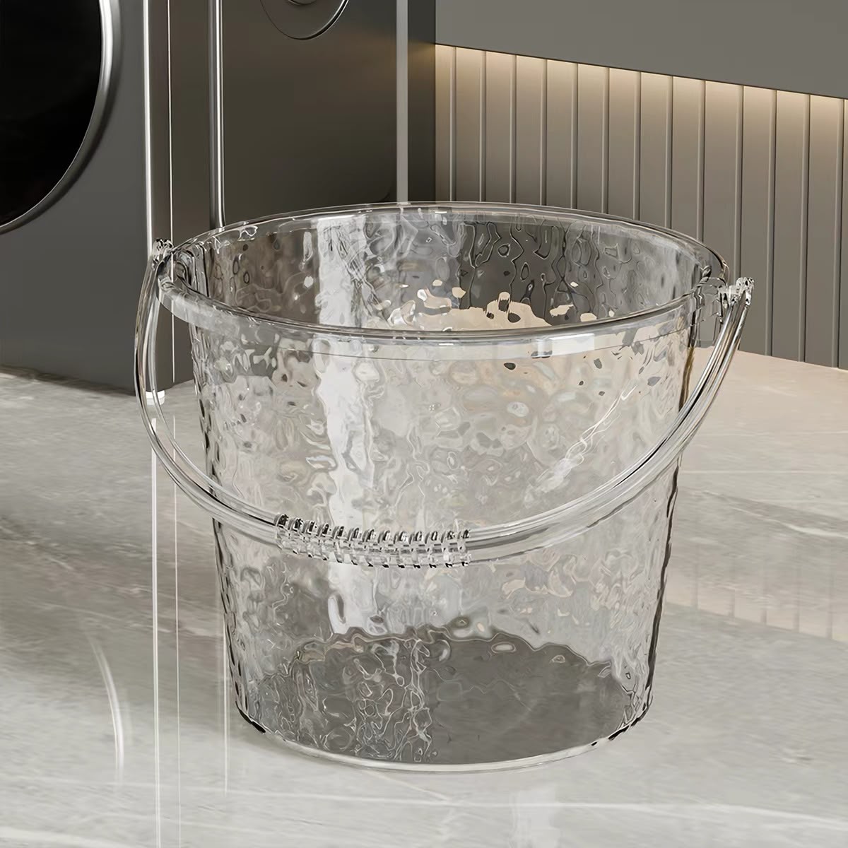 Acrylic Water Bucket with Handle - Textured Clear Design