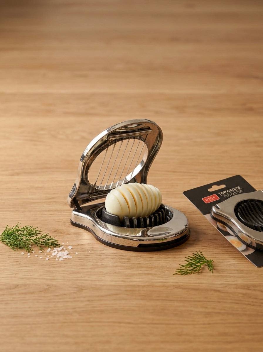 Premium Metal Egg Cutter and Slicer with Chrome Finish