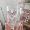Heart Glass Mug with Pink Dot Bubble Handle - Aesthetic Cup
