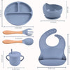 Silicone Baby Feeding Set with Bib, Divided Plate, Bowl and Cup