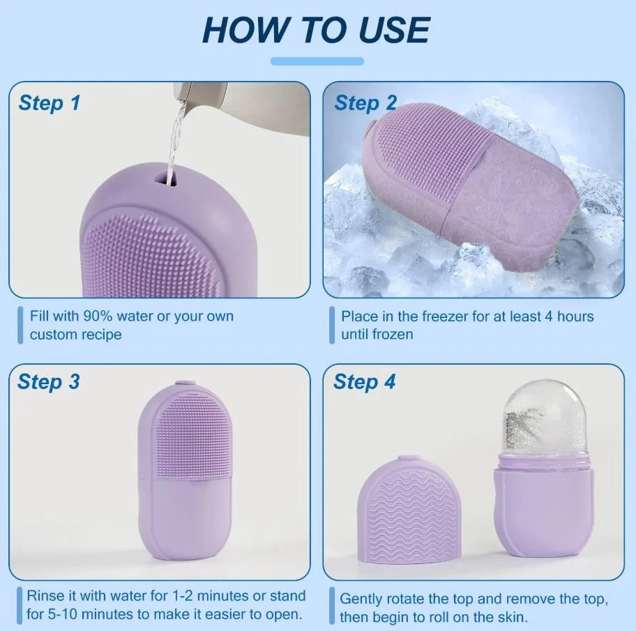 2 in 1 Silicone Ice Roller for Face with Cleansing Brush Lid