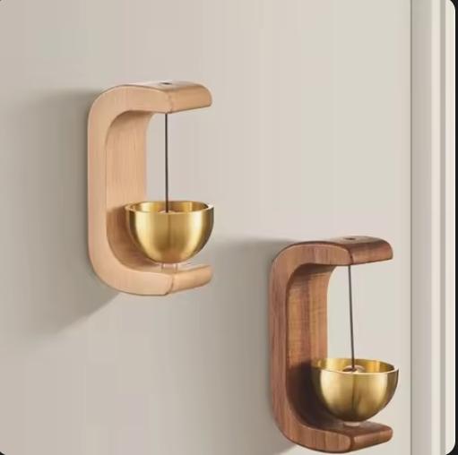 Wooden Door Chime Bell with Brass-Tone Bell for Entrance Door