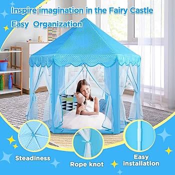 Kids Tent House - Hexagon Princess Castle Play Tent with Net