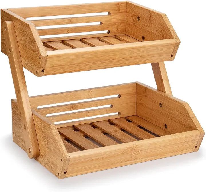 2-Tier Bamboo Fruit & Storage Basket Organizer