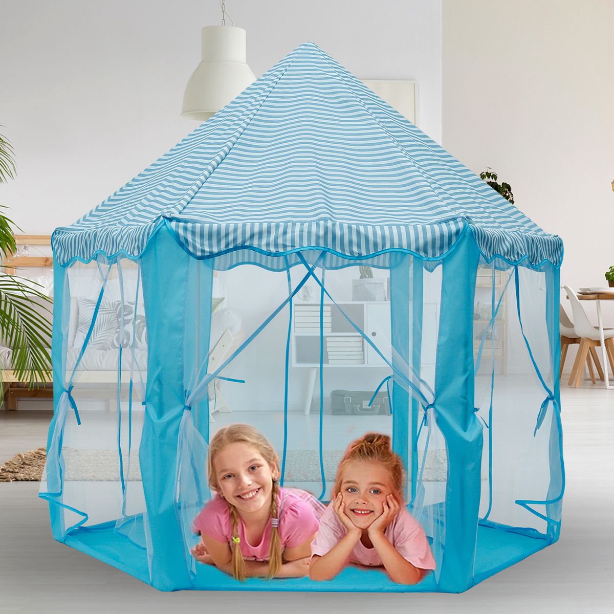 Kids Tent House - Hexagon Princess Castle Play Tent with Net