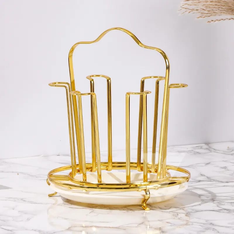 Gold Glass Stand - Stainless Steel Glass Holder with Drip Tray and Handle