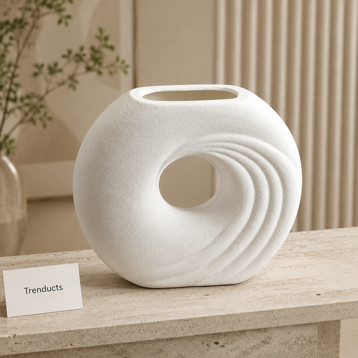 Spiral Wave Ring White Ceramic Vase