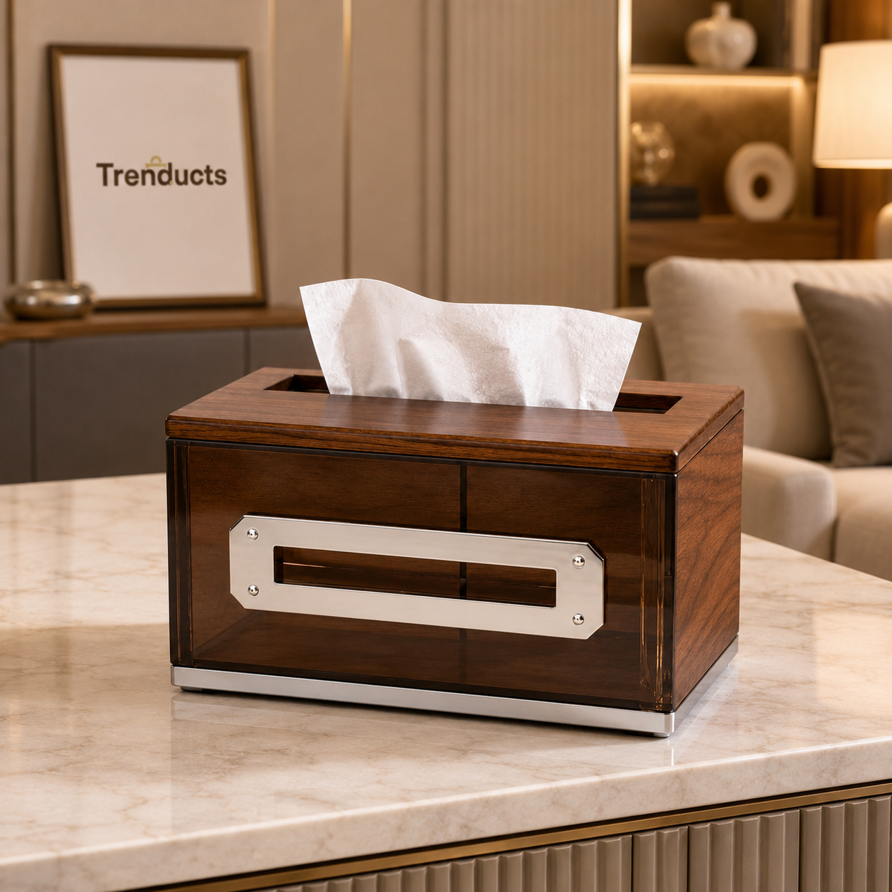 Square Wood-Look Drawer Tissue Box