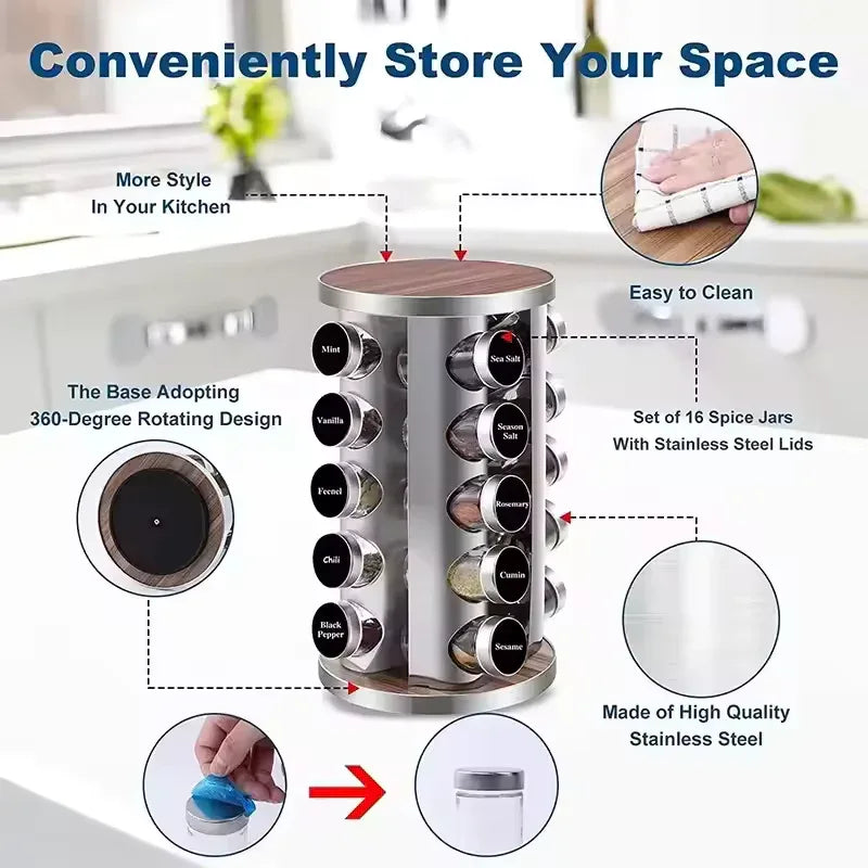 Stainless Steel Rotating Spice Rack Organizer - Clarify.pk