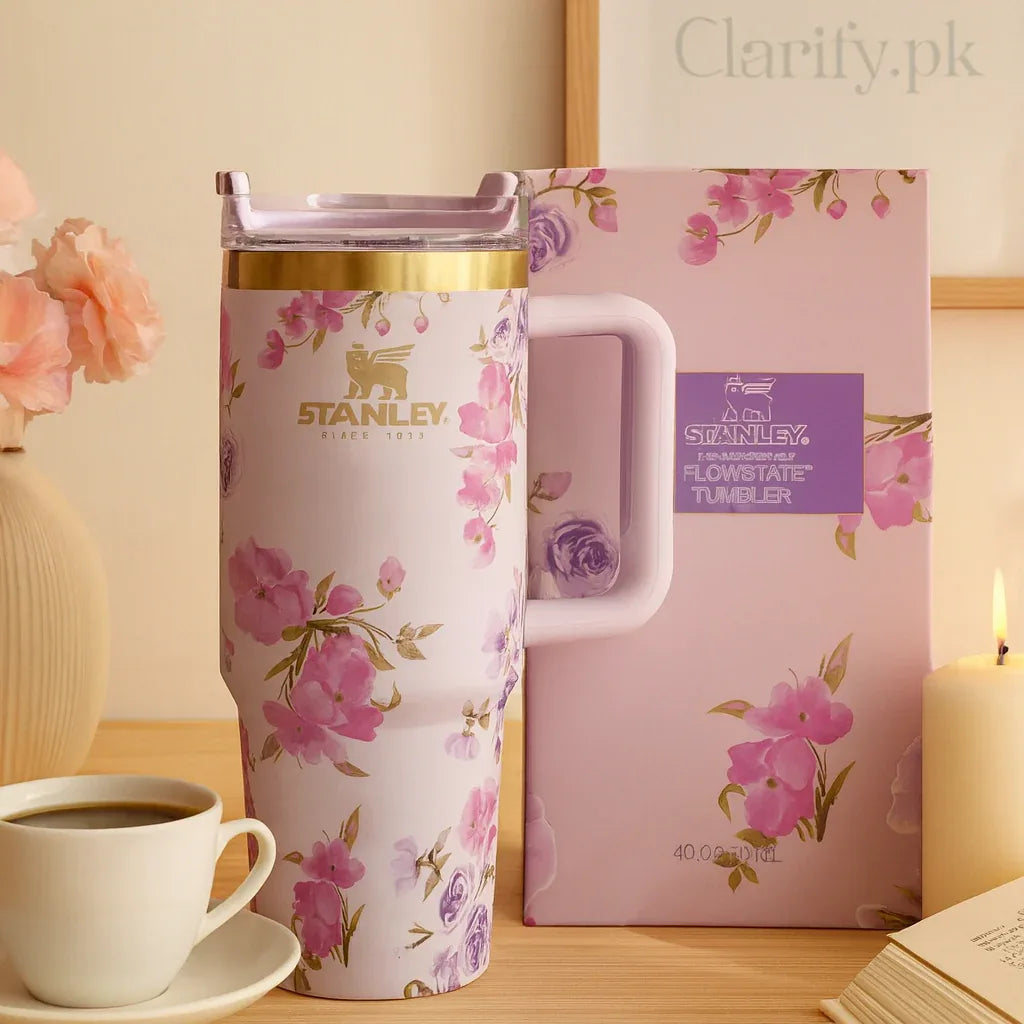 Stanley Pink Floral Insulated Tumbler - 40oz, Leak-Resistant - Clarify.pk