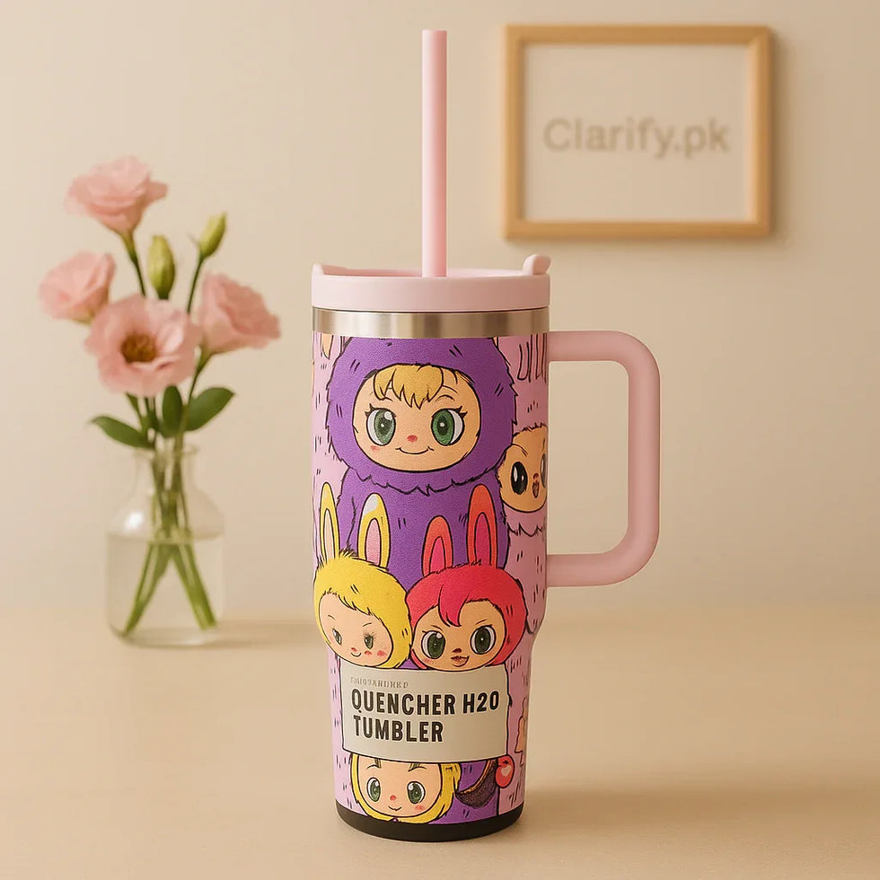Insulated Tumbler with Straw - Cute Cartoon Labubu Design - Clarify.pk