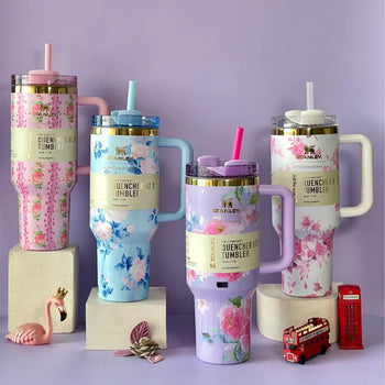 Stainless Steel Flower Tumbler - Floral Design, Durable & Stylish (1.18L) - Clarify.pk