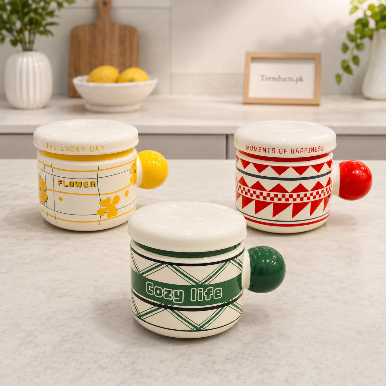 Stylish Printed Mug with Lid – Multiple Colours (each)