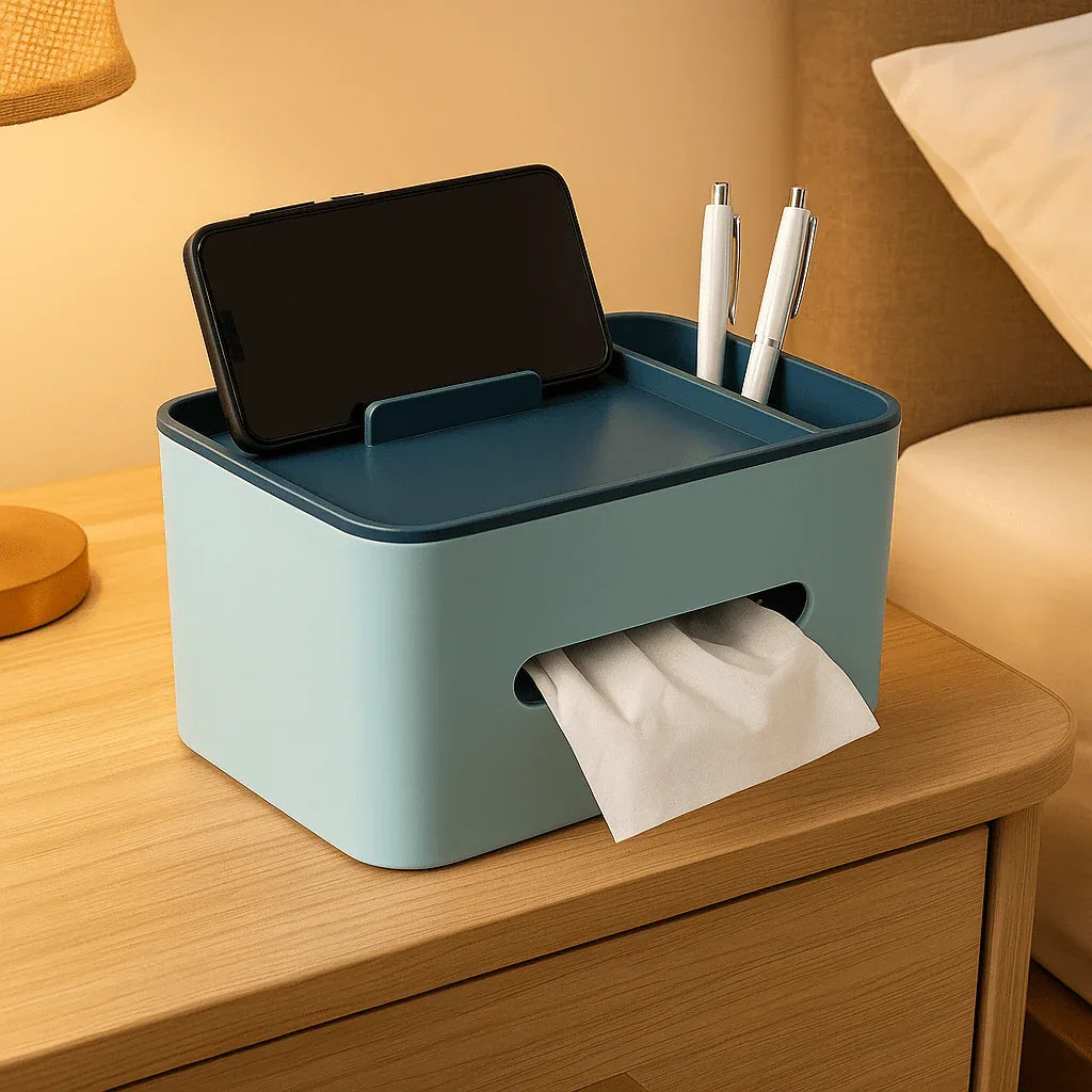 Stylish Tissue Box with Stationery Holder – Multi-Purpose Organizer - Clarify.pk