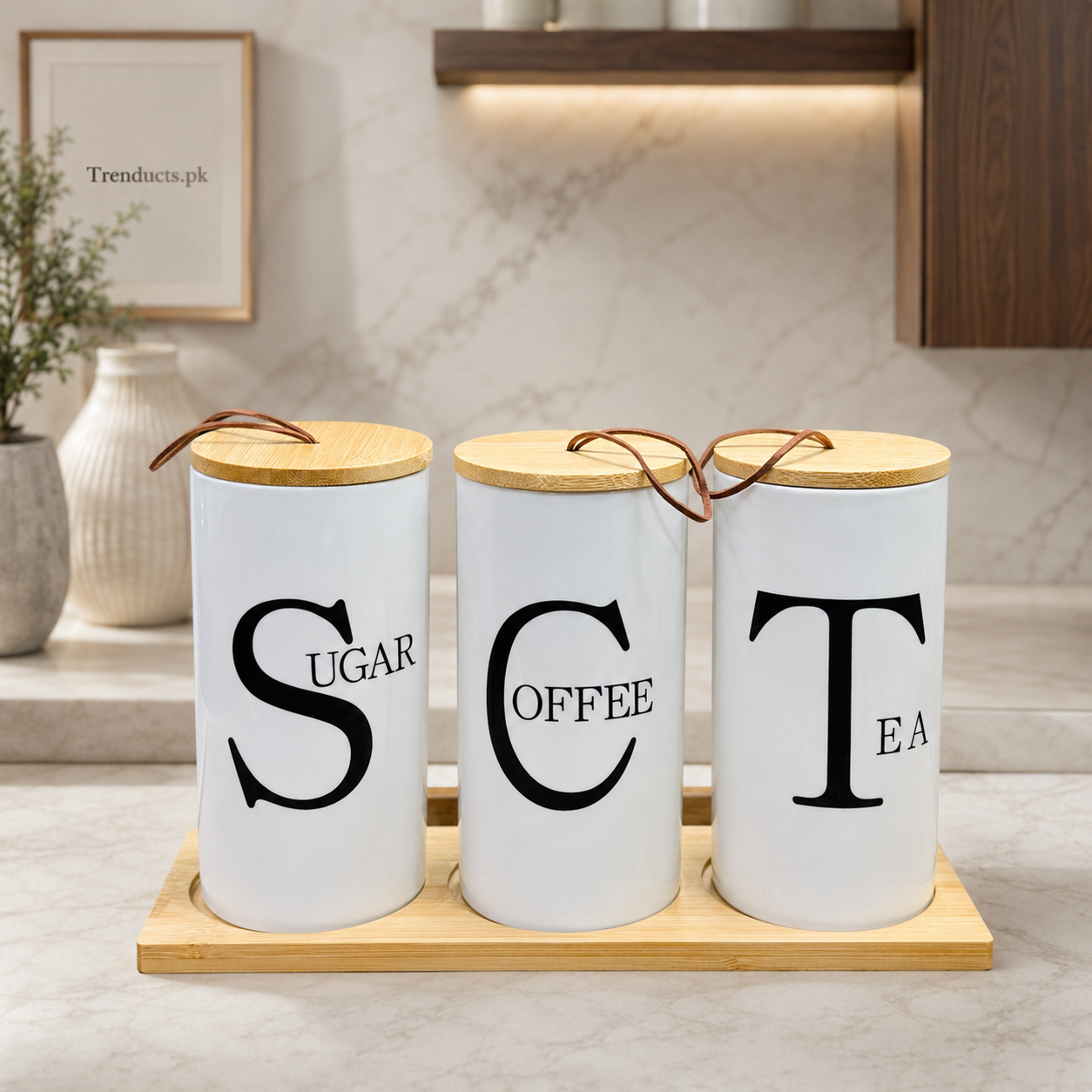 3-Piece Ceramic Airtight Jar Set – Sugar Coffee Tea