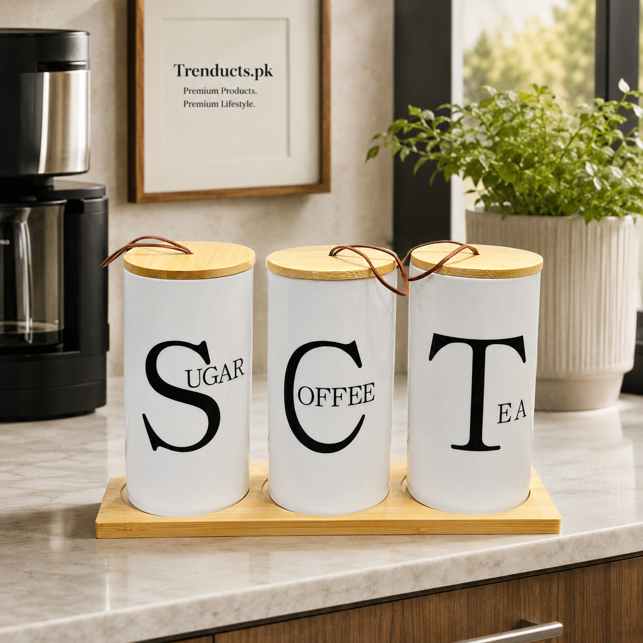 3-Piece Ceramic Airtight Jar Set – Sugar Coffee Tea