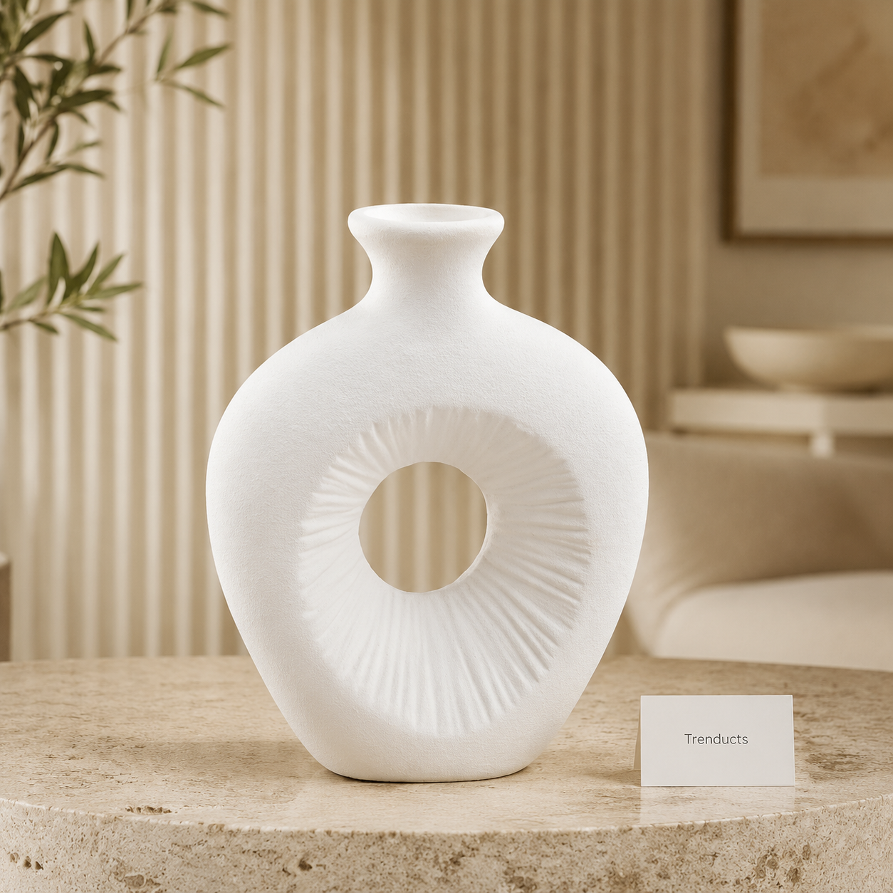 Sunburst Ring White Ceramic Vase