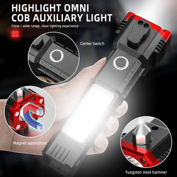 Super Bright LED Flashlight with COB Auxiliary Light - Clarify.pk