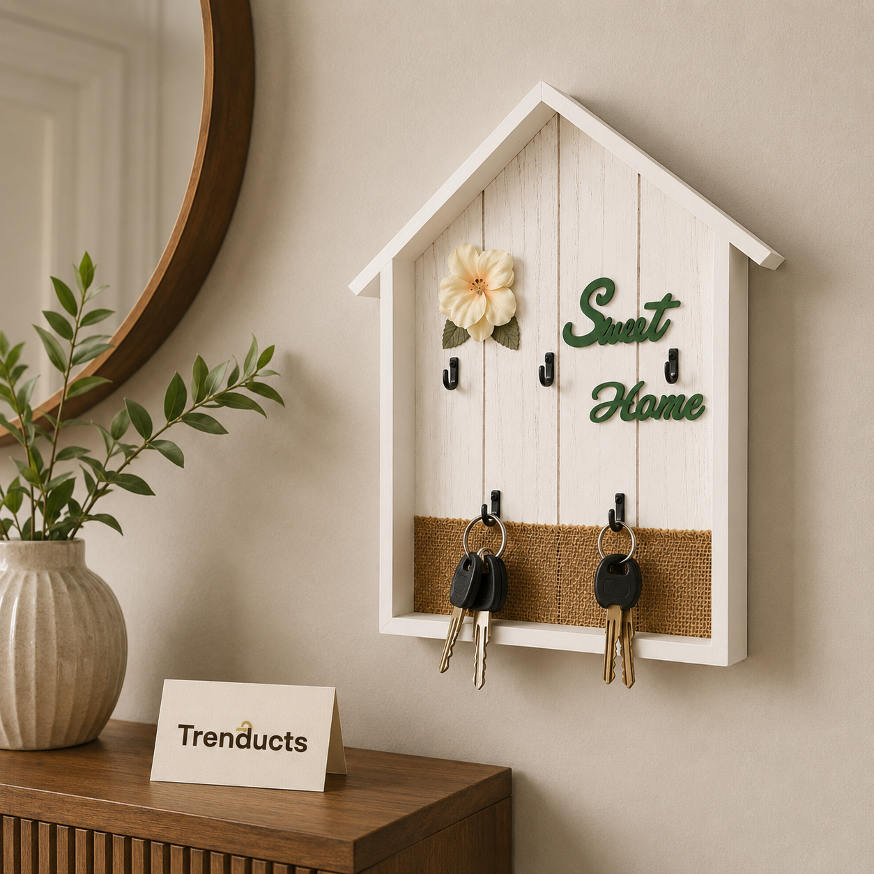 Sweet Home House-Shaped Wooden Key Holder