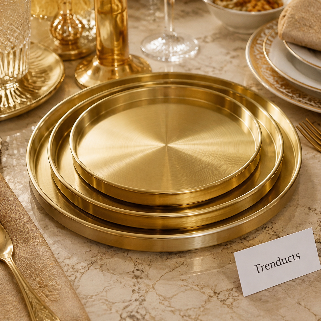 Golden Thali Style Serving Plate Collection