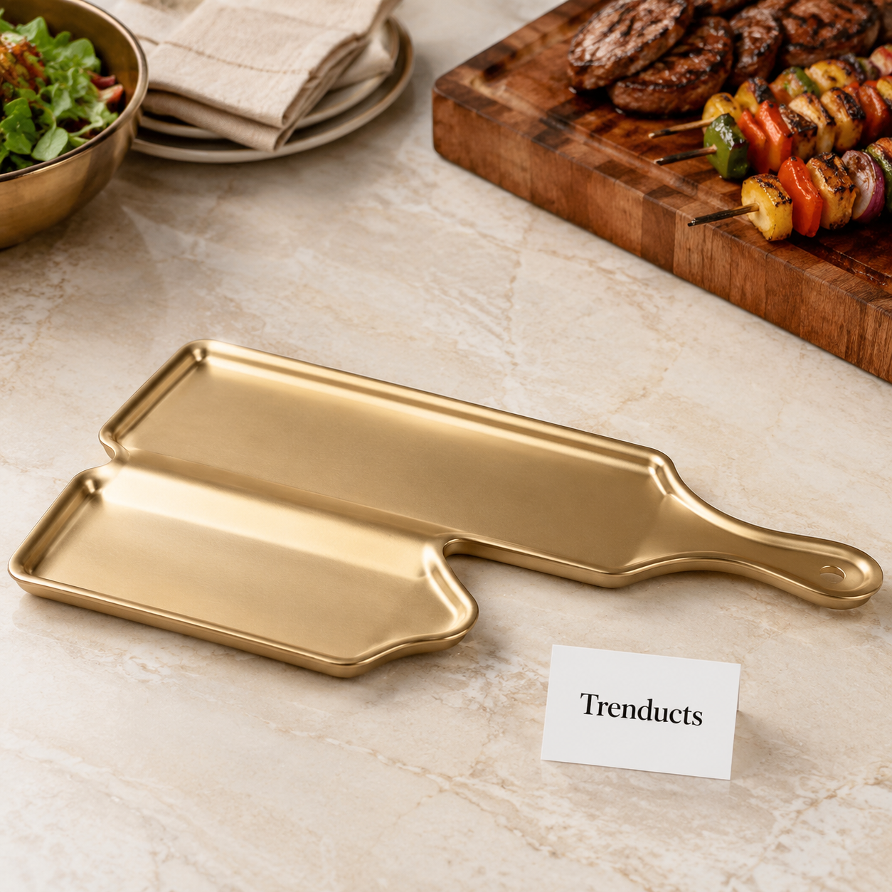 Golden Rectangular BBQ Bat Serving Platter