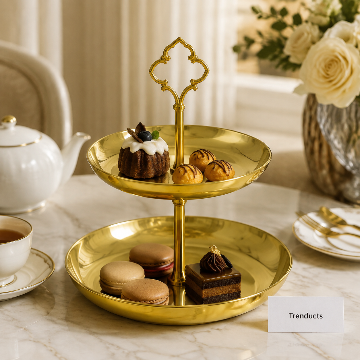 Two Step Golden Pastry Serving Stand