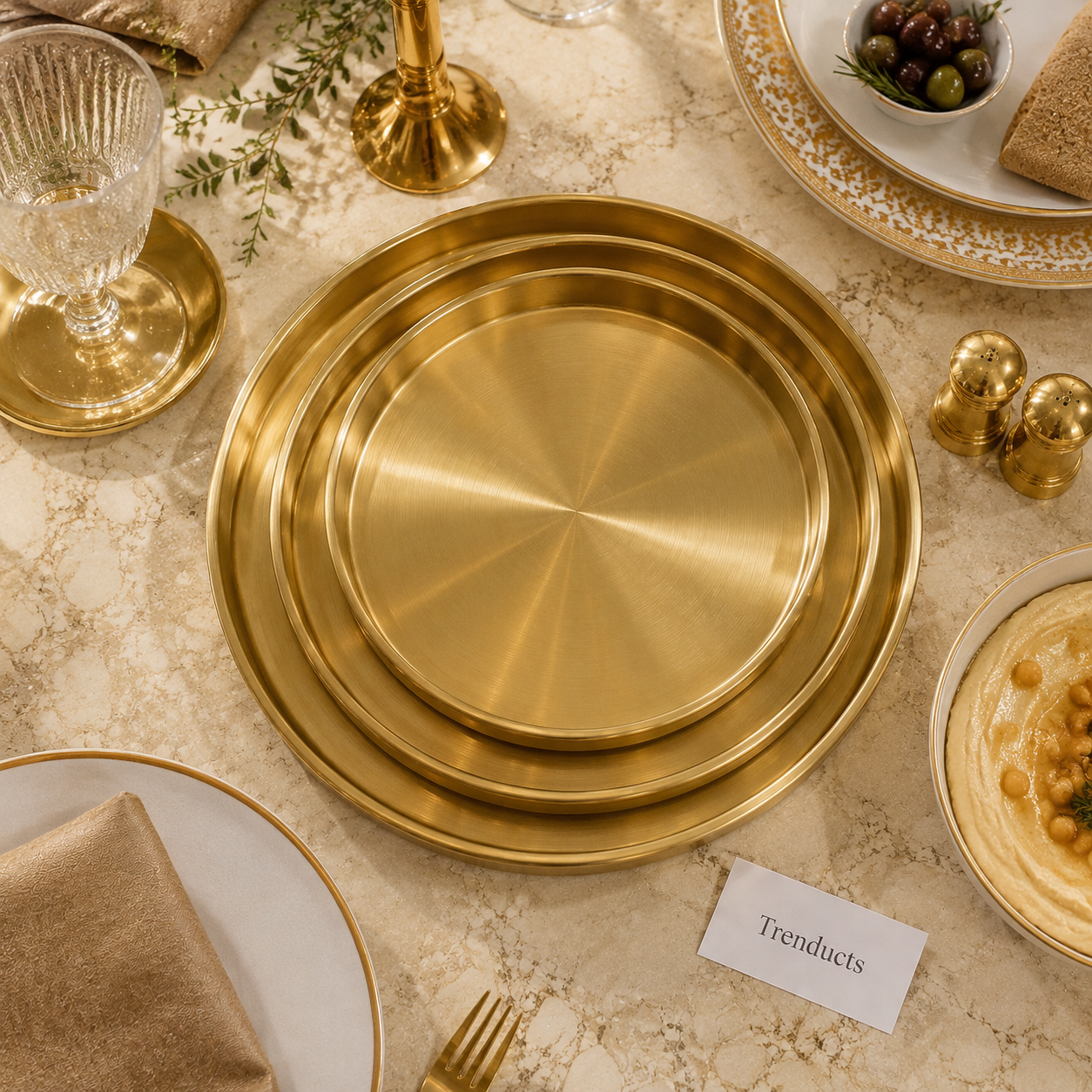Golden Thali Style Serving Plate Collection