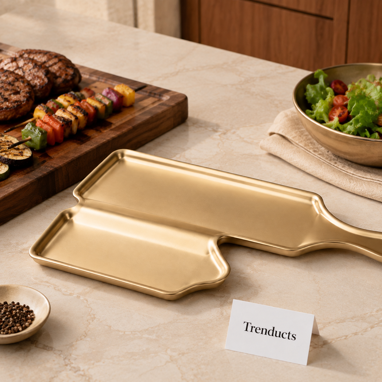 Golden Rectangular BBQ Bat Serving Platter