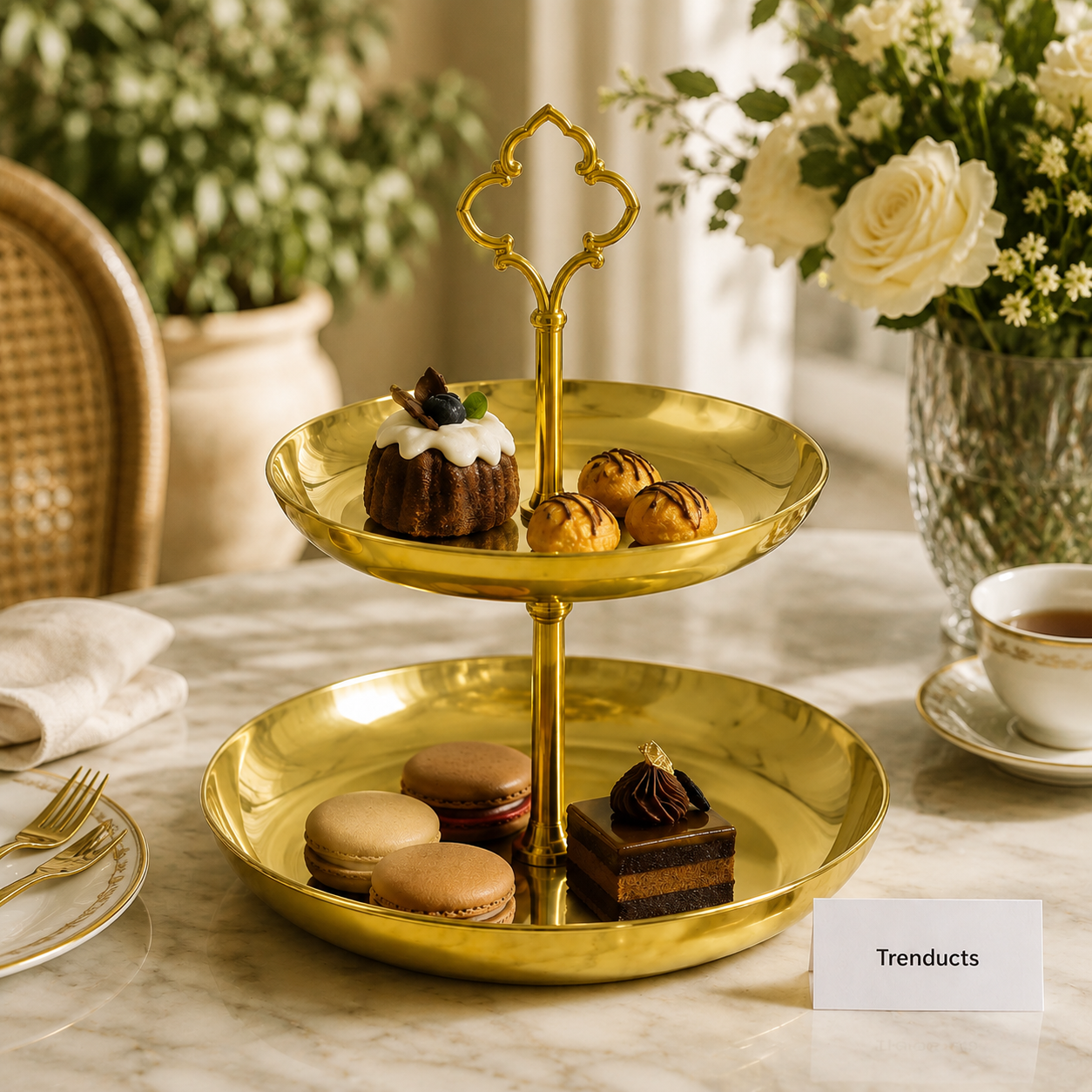 Two Step Golden Pastry Serving Stand