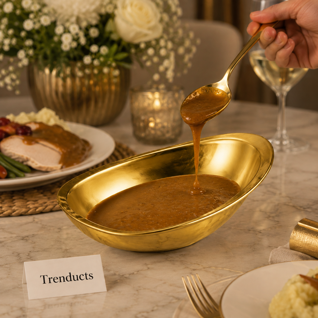 Golden Gravy Serving Bowl Centerpiece