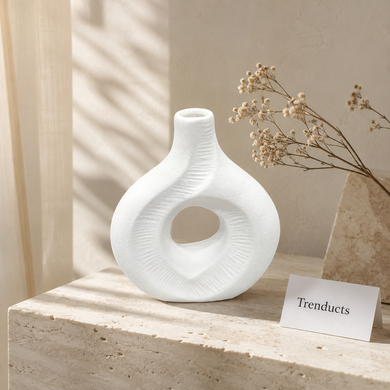 Teardrop Ring White Ceramic Vase