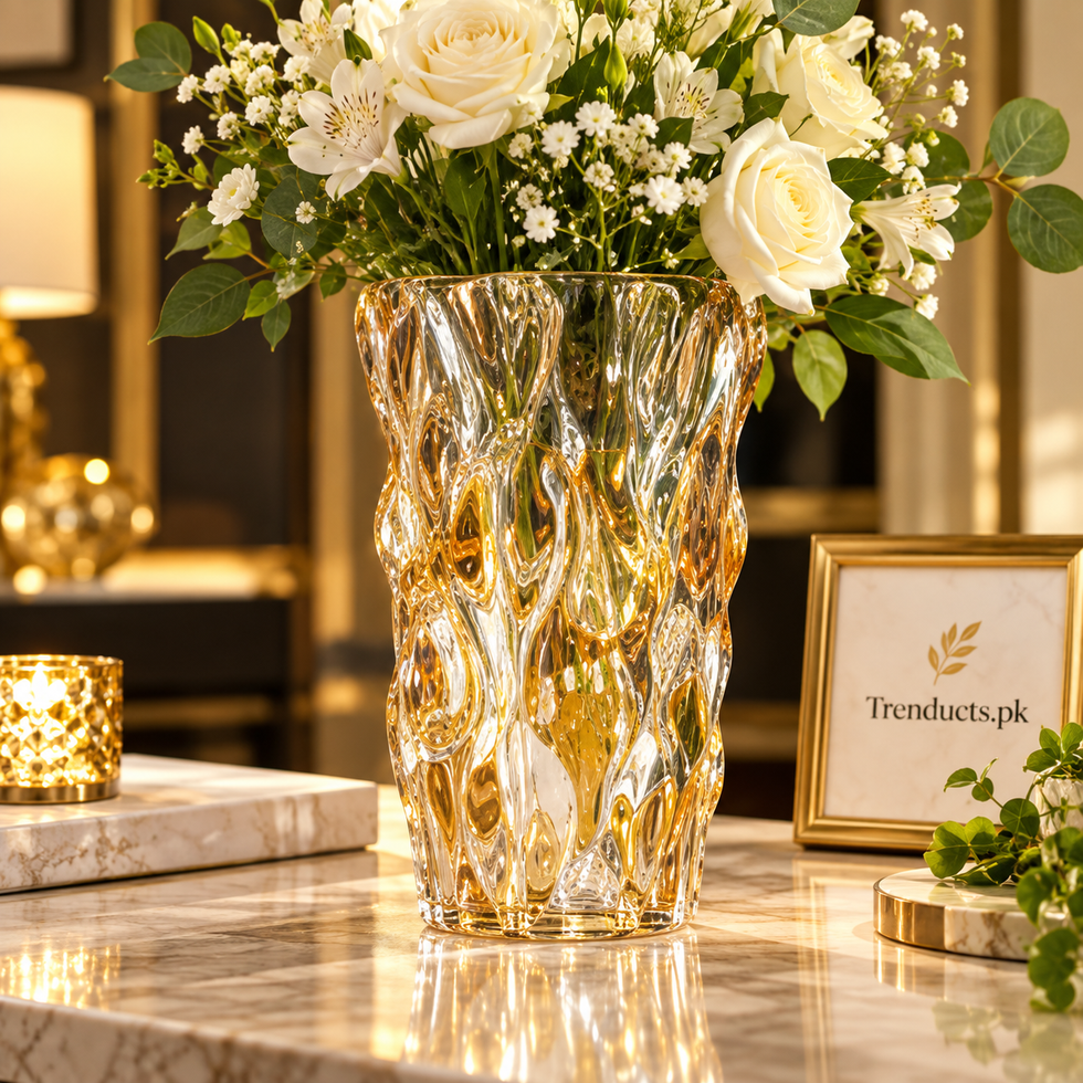 Textured Glass Flower Vase with Ripple Design