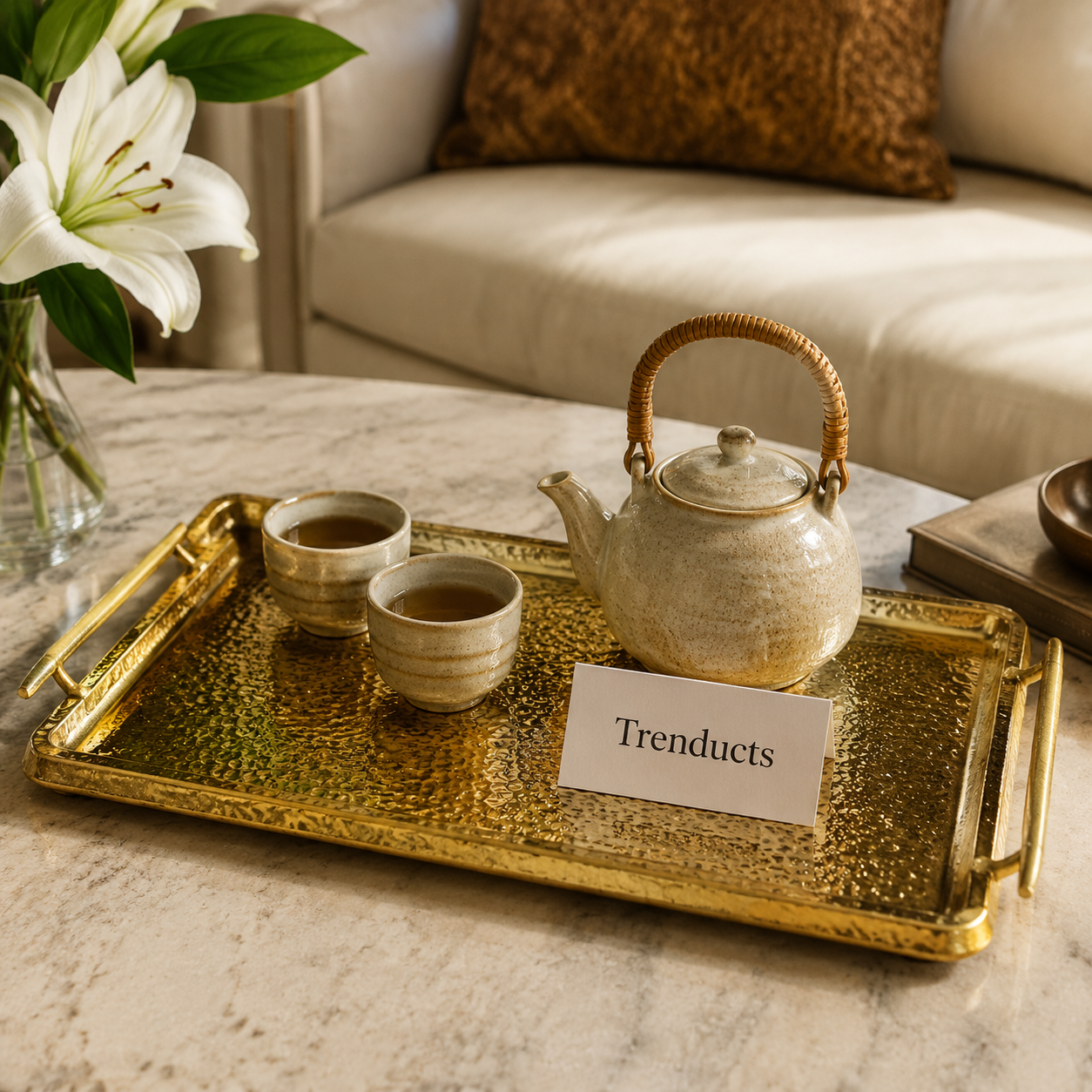 Textured Golden Rectangular Serving Tray Collection