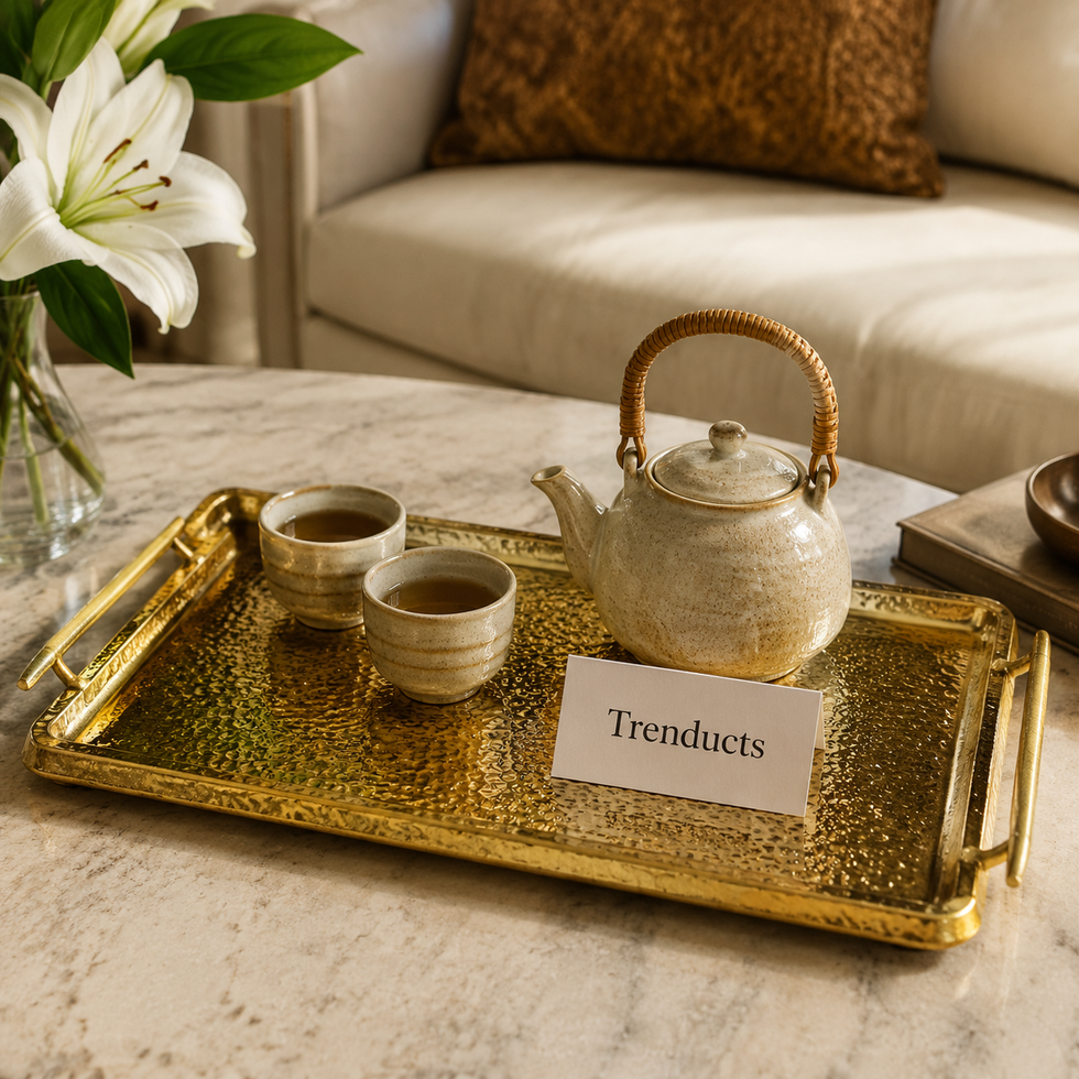Textured Golden Rectangular Serving Tray Collection
