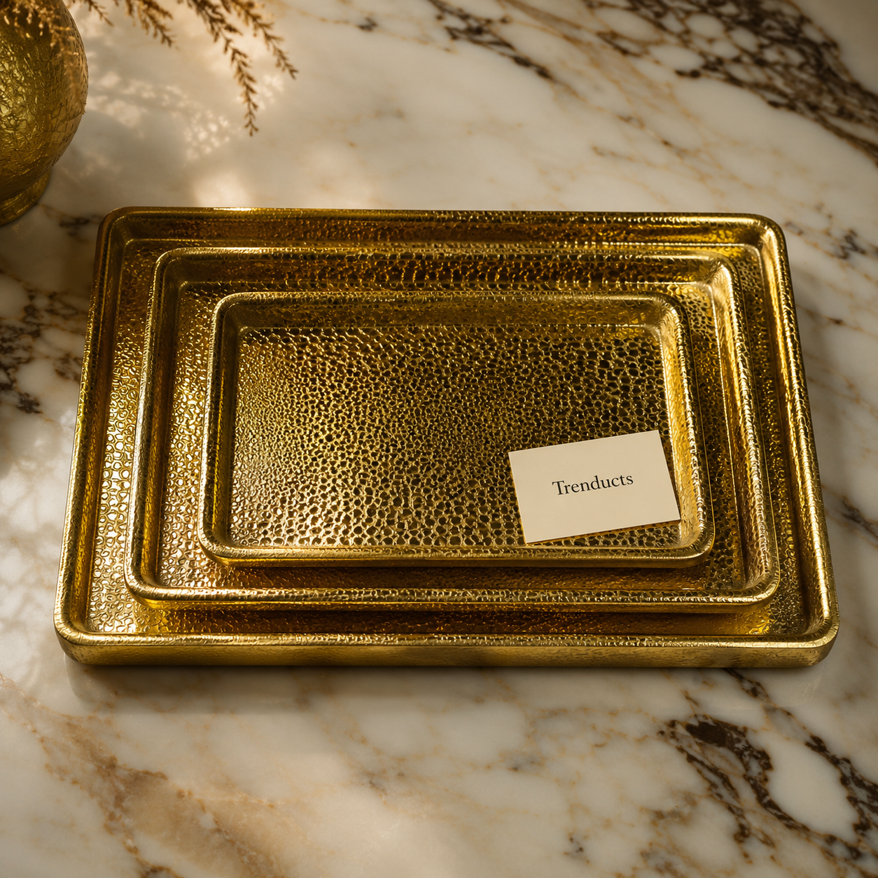 Textured Golden Rectangular Serving Tray Collection