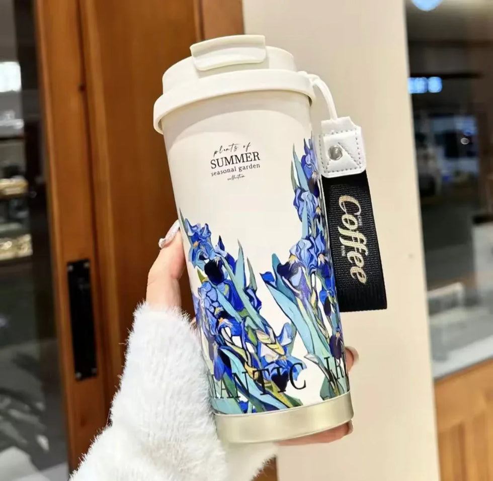پھولوں کے ڈیزائن کے ساتھ 500ml سٹینلیس سٹیل تھرمل فلاسک مگ